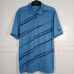 Nike Golf Polo Shirt Mens Size M Blue Dri-FIT Diagonal Stripe DH0805-469